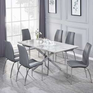 Deltino Magnesia Marble Effect Dining Table 6 Opal Grey Chairs - UK